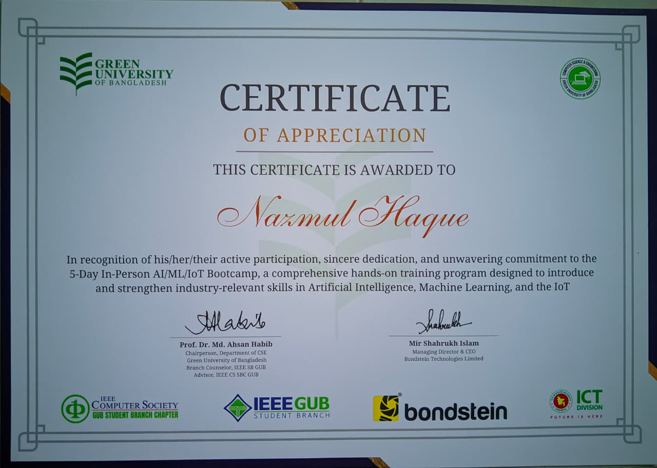 AI/ML/IoT Training Certificate